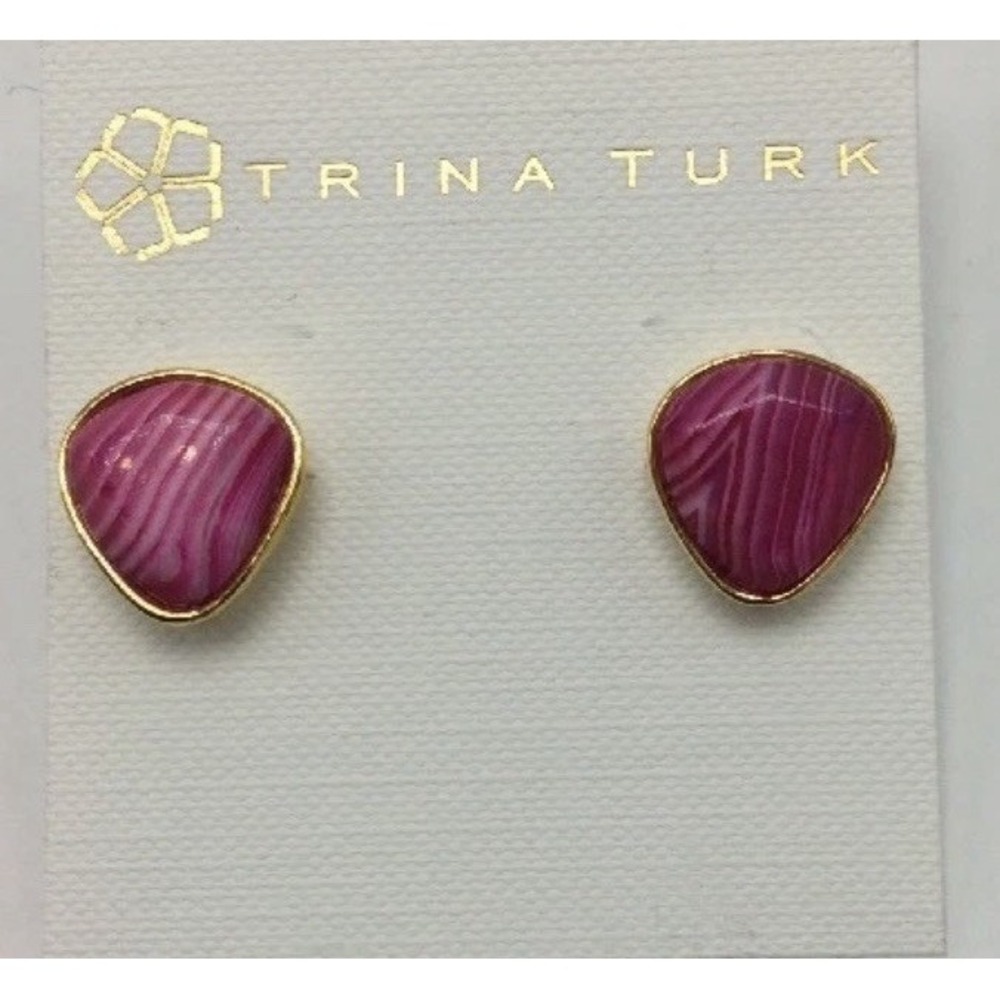 Trina Turk Hollywood Hills‎ Collection pink Agate Gold stud earrings New